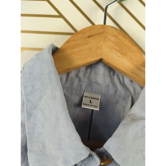 PUBLIC BY ITALY Women's LINEN Button Down High Low Collared EMBROIDERY LRG - Picture 4 of 8